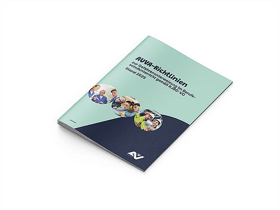 Die AUVA-Broschüre präsentiert Richtlinien zur Gliederung von Sicherheitsvertrauenspersonen in modernem Design. Farbige Gestaltung, runde Bildausschnitte und klare Typografie vermitteln Fachinformationen übersichtlich, professionell und benutzerfreundlich für Betriebe.